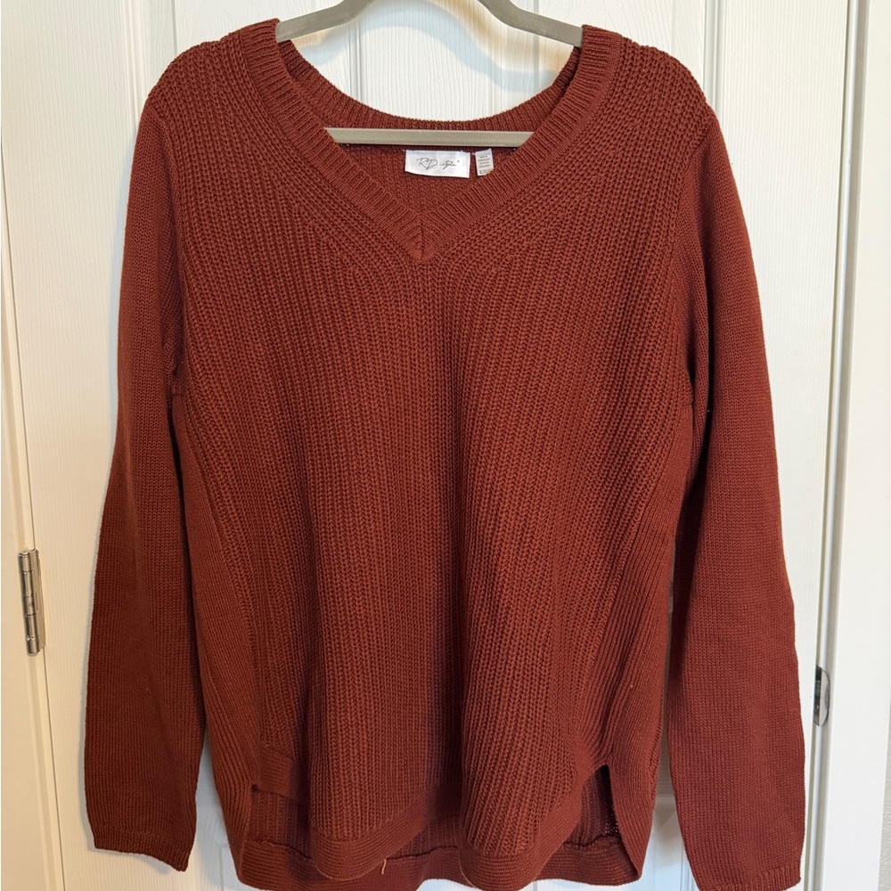 RD Style Rust Knit Sweater Size XL Cozy Oversized Fall - Picture 3 of 6